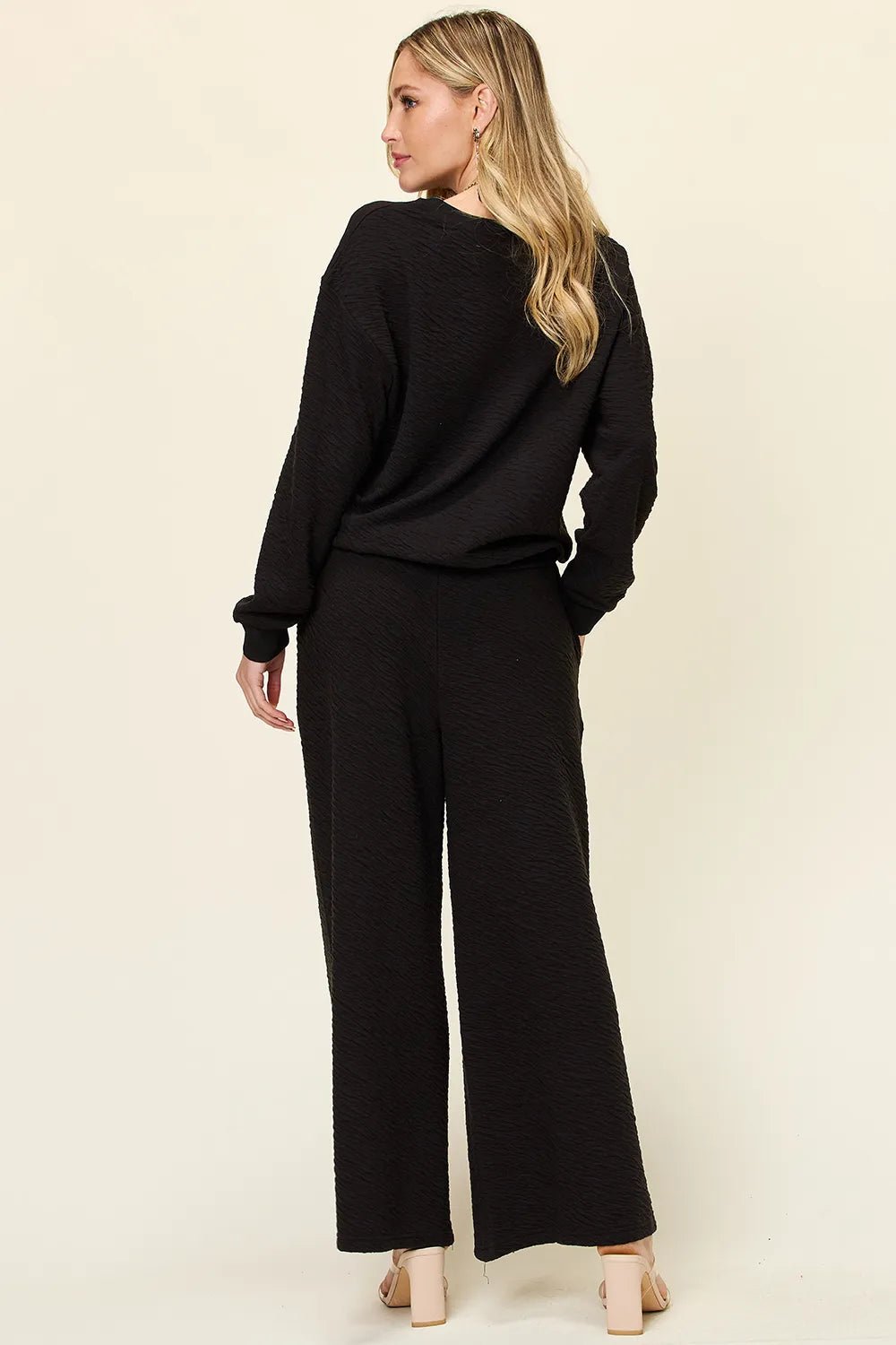 Double Take Full Size Texture Long Sleeve Top and Pants Set - Lookzlike