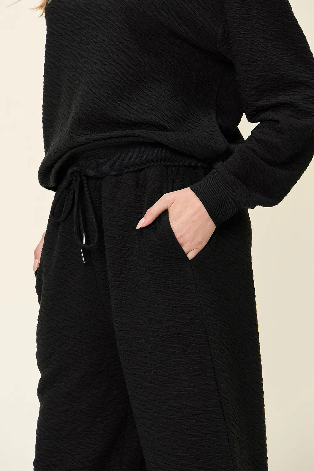 Double Take Full Size Texture Long Sleeve Top and Pants Set - Lookzlike