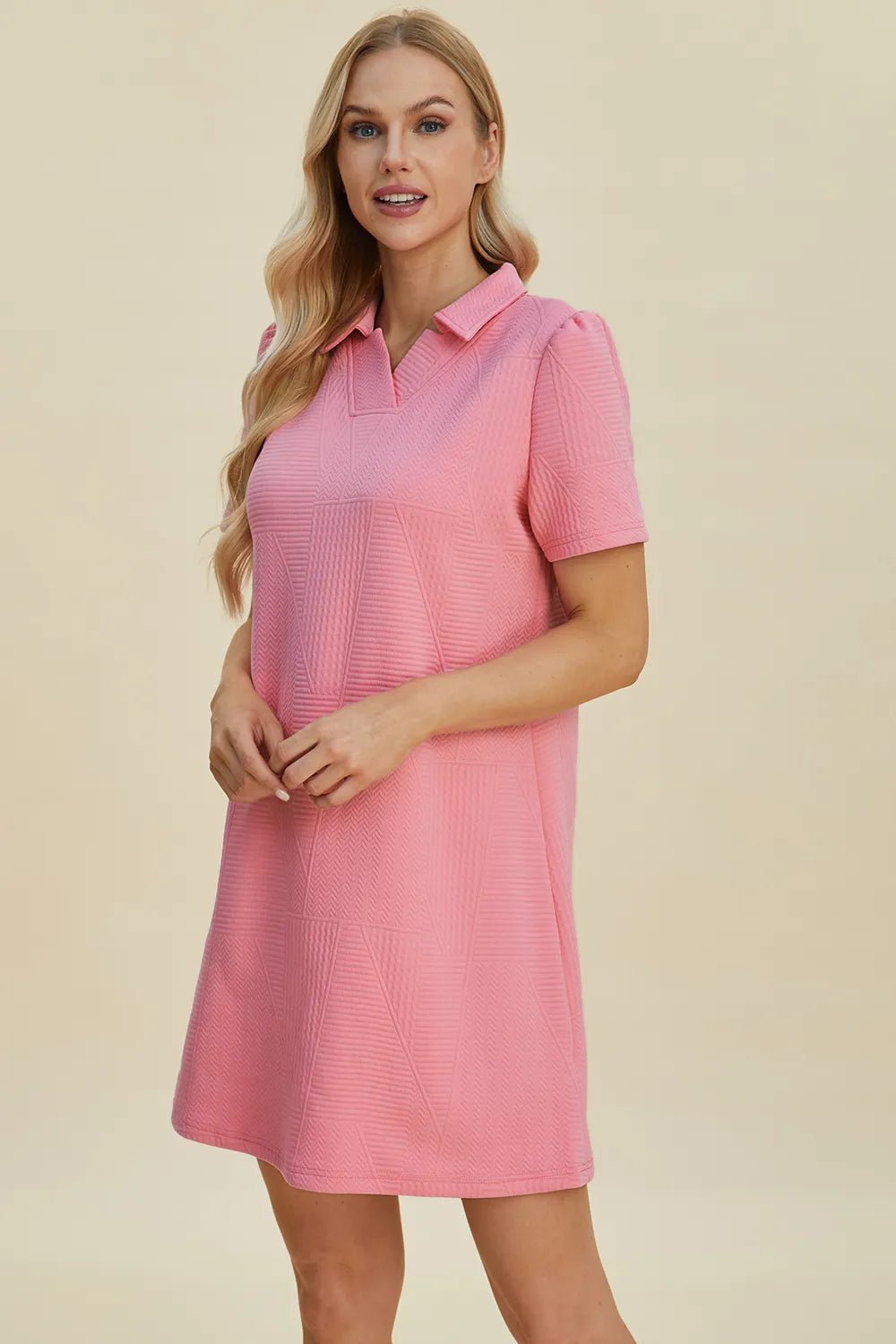 Double Take Full Size Texture Short Sleeve Dress - Lookzlike