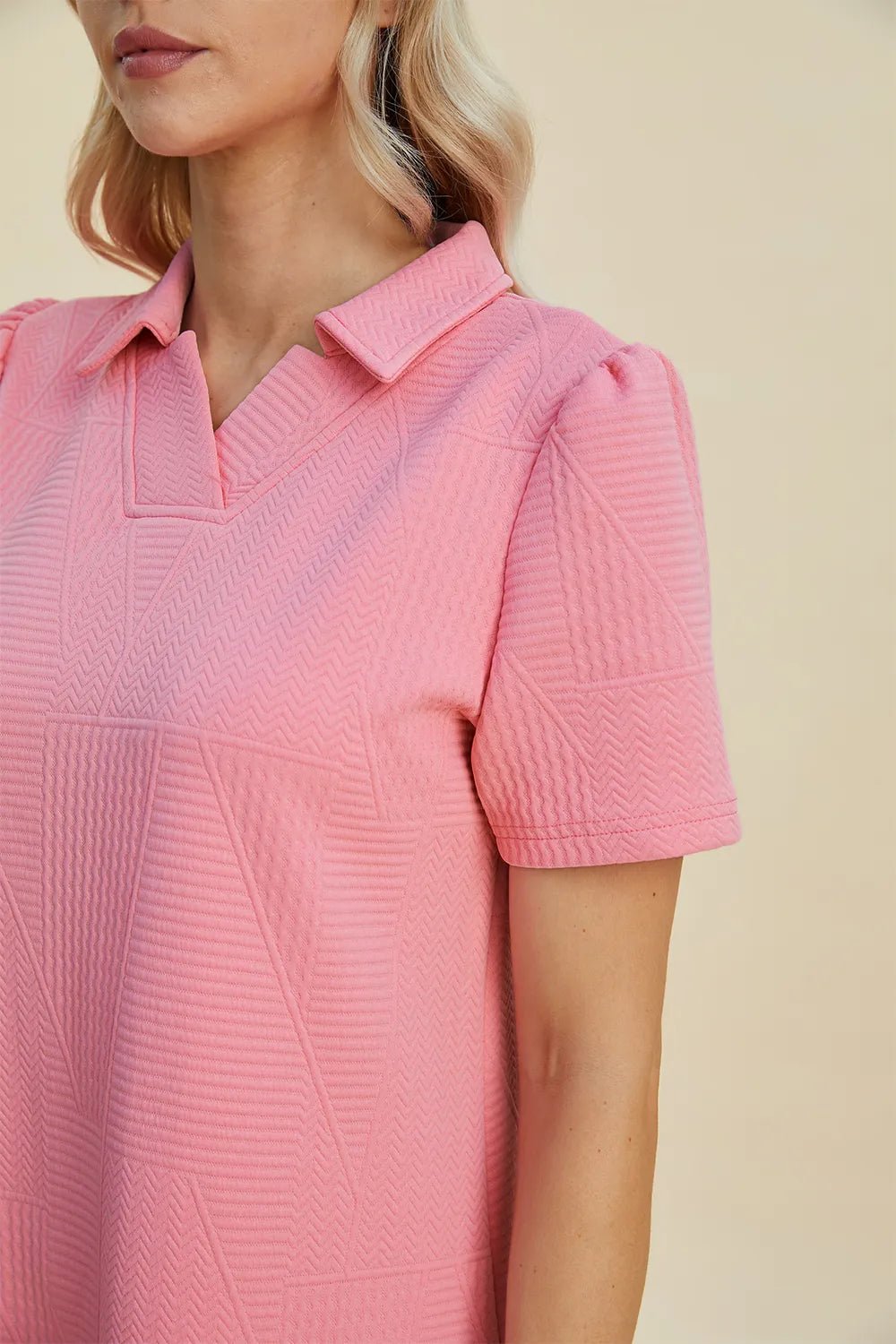 Double Take Full Size Texture Short Sleeve Dress - Lookzlike