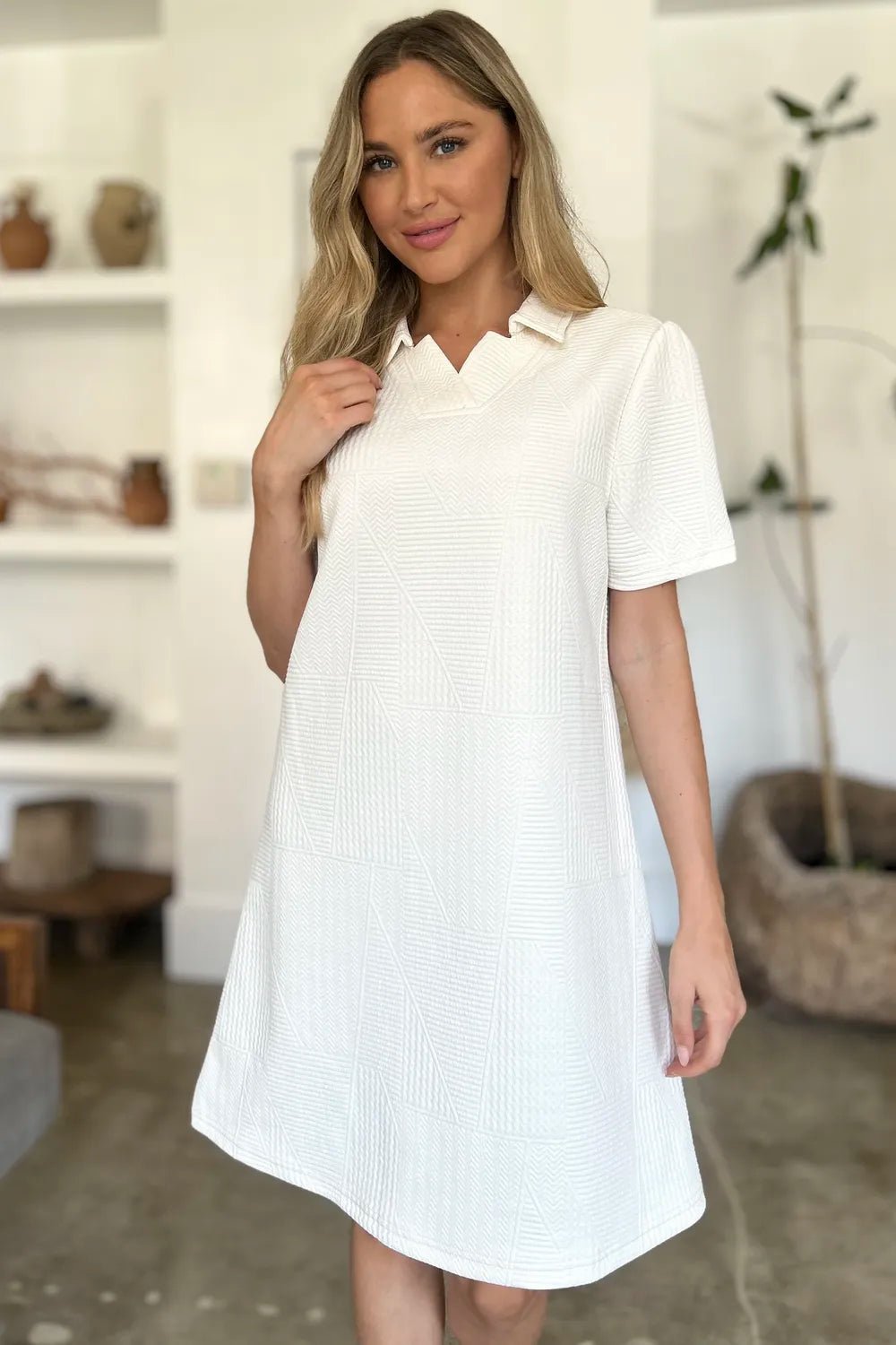 Double Take Full Size Texture Short Sleeve Dress - Lookzlike