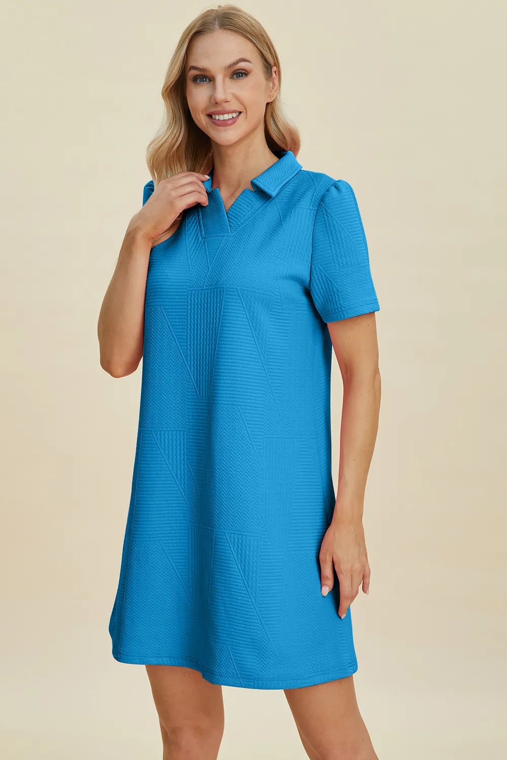 Double Take Full Size Texture Short Sleeve Dress - Lookzlike