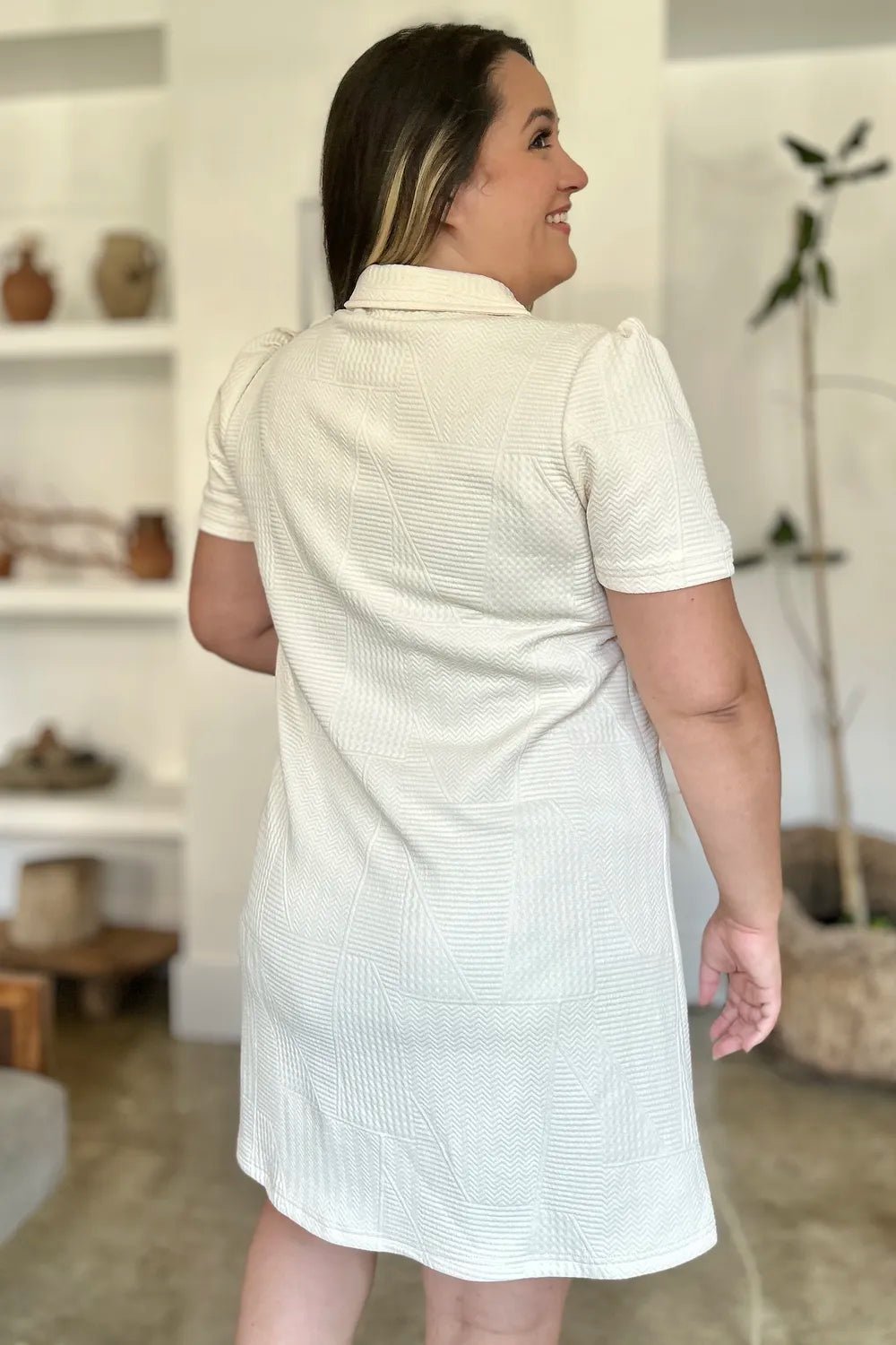 Double Take Full Size Texture Short Sleeve Dress - Lookzlike