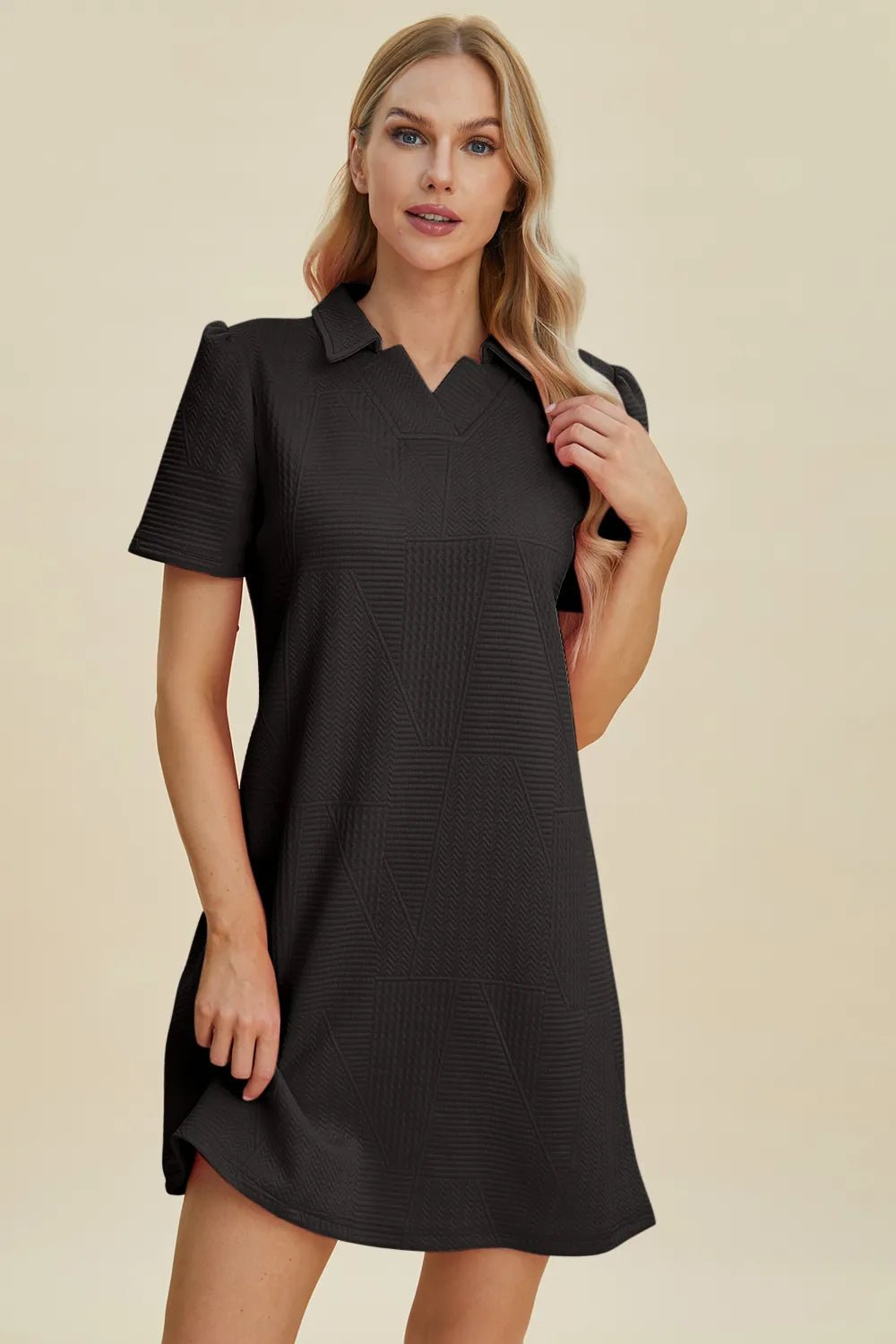 Double Take Full Size Texture Short Sleeve Dress - Lookzlike