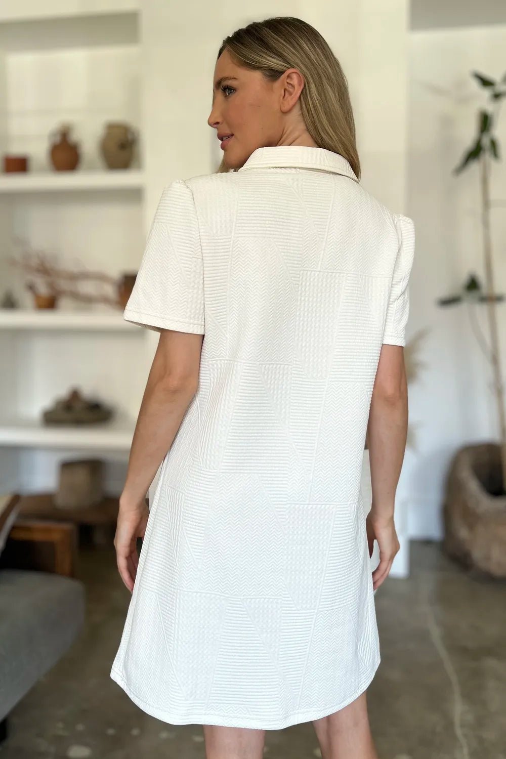 Double Take Full Size Texture Short Sleeve Dress - Lookzlike