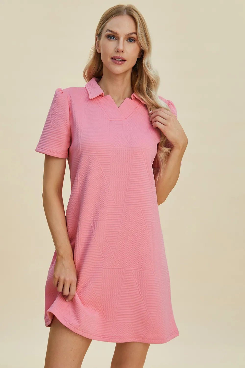 Double Take Full Size Texture Short Sleeve Dress - Lookzlike