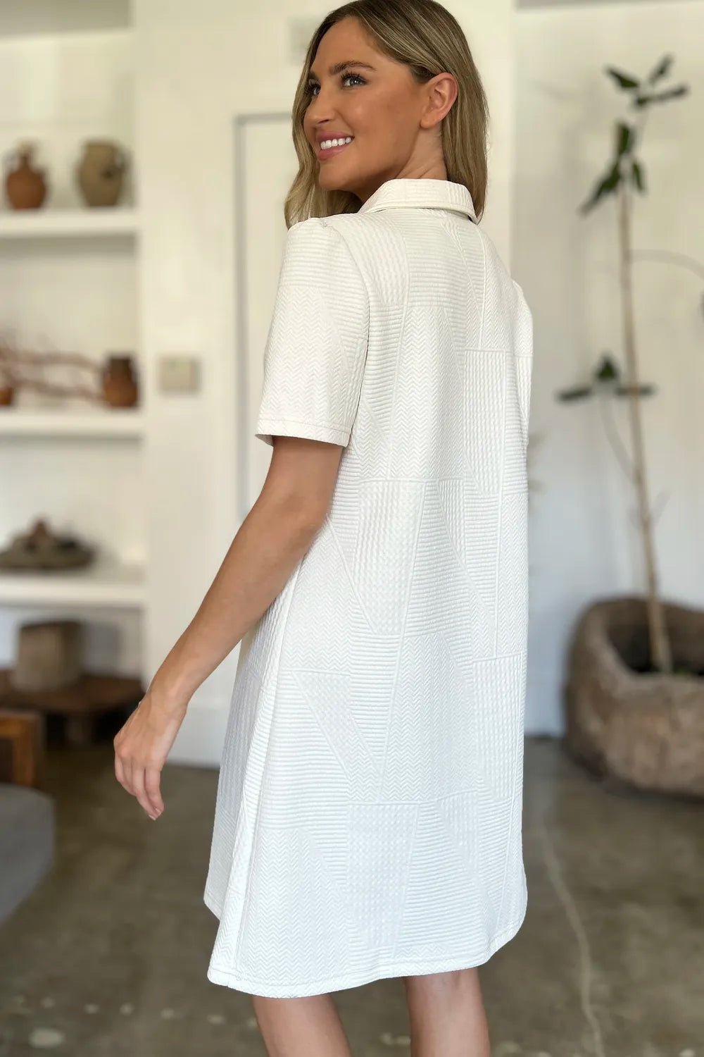 Double Take Full Size Texture Short Sleeve Dress - Lookzlike