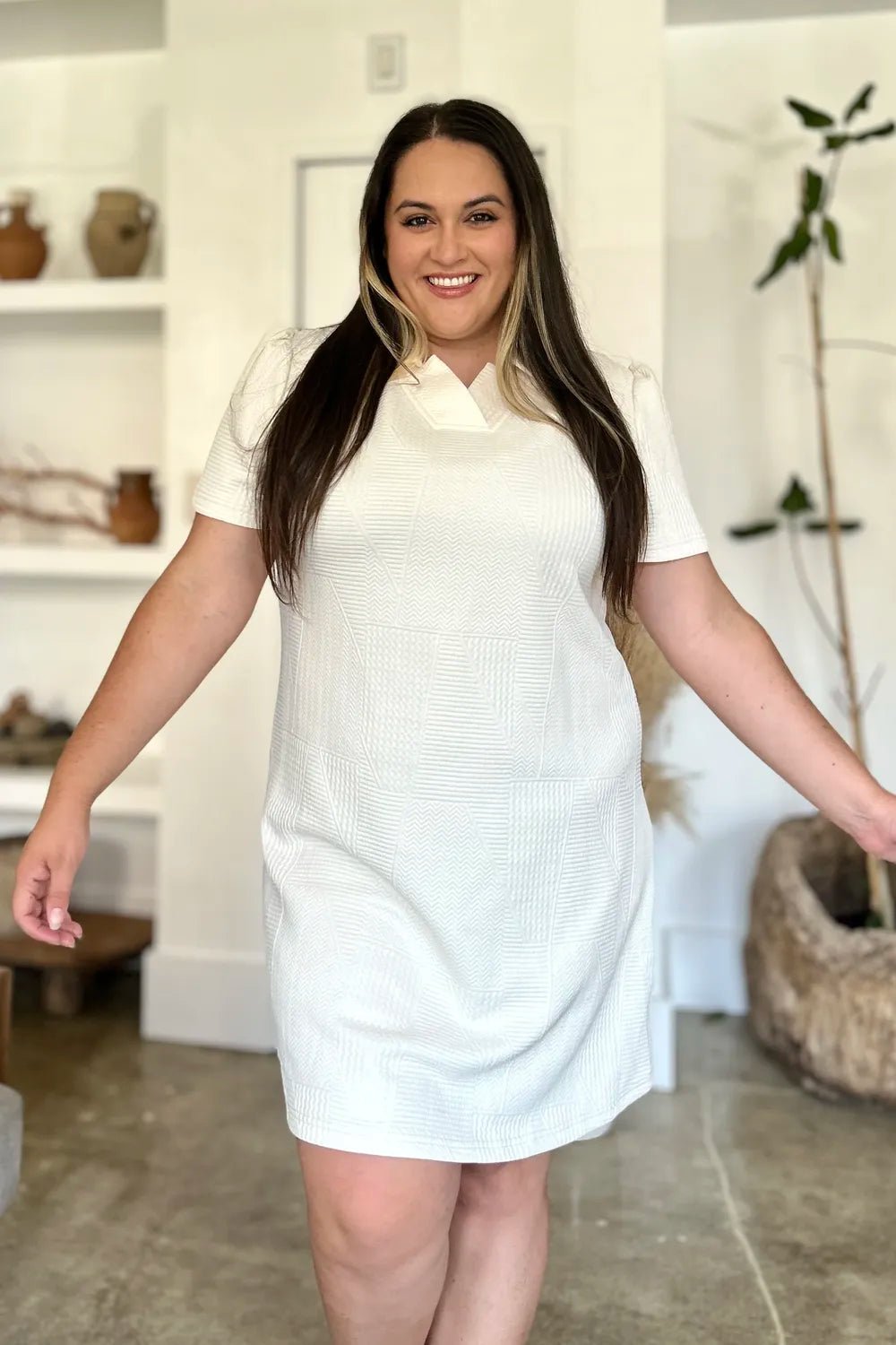 Double Take Full Size Texture Short Sleeve Dress - Lookzlike
