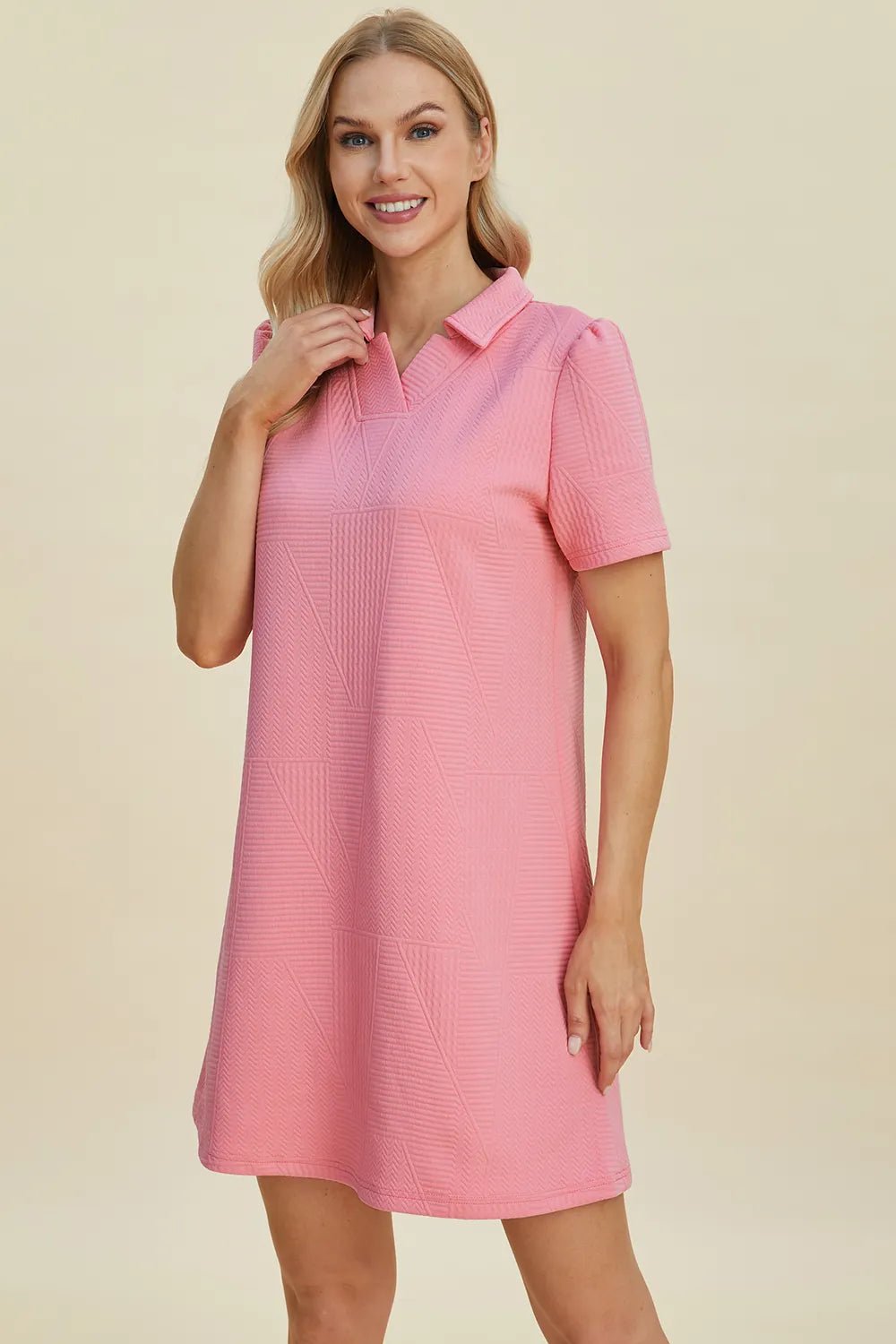 Double Take Full Size Texture Short Sleeve Dress - Lookzlike