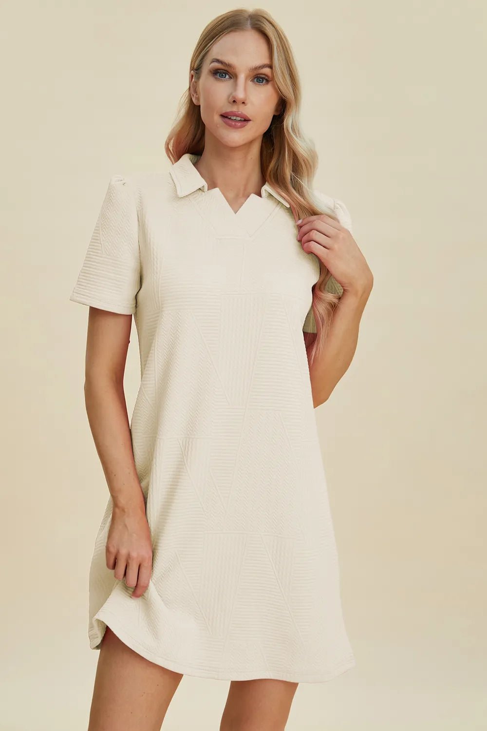 Double Take Full Size Texture Short Sleeve Dress - Lookzlike