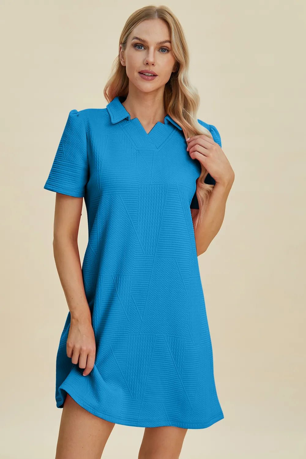 Double Take Full Size Texture Short Sleeve Dress - Lookzlike