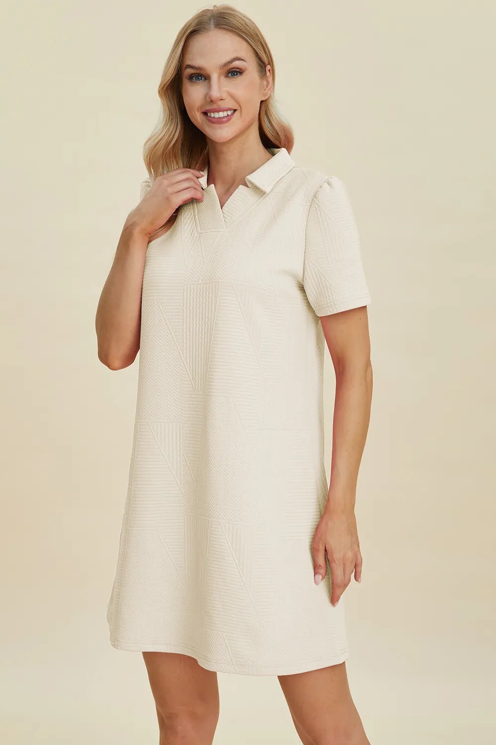 Double Take Full Size Texture Short Sleeve Dress - Lookzlike