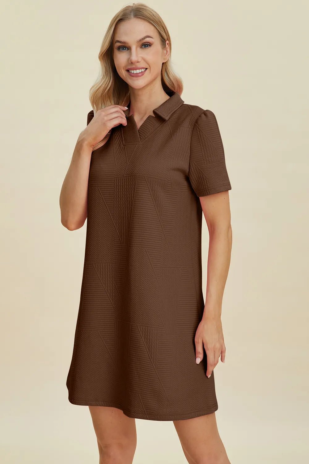 Double Take Full Size Texture Short Sleeve Dress - Lookzlike