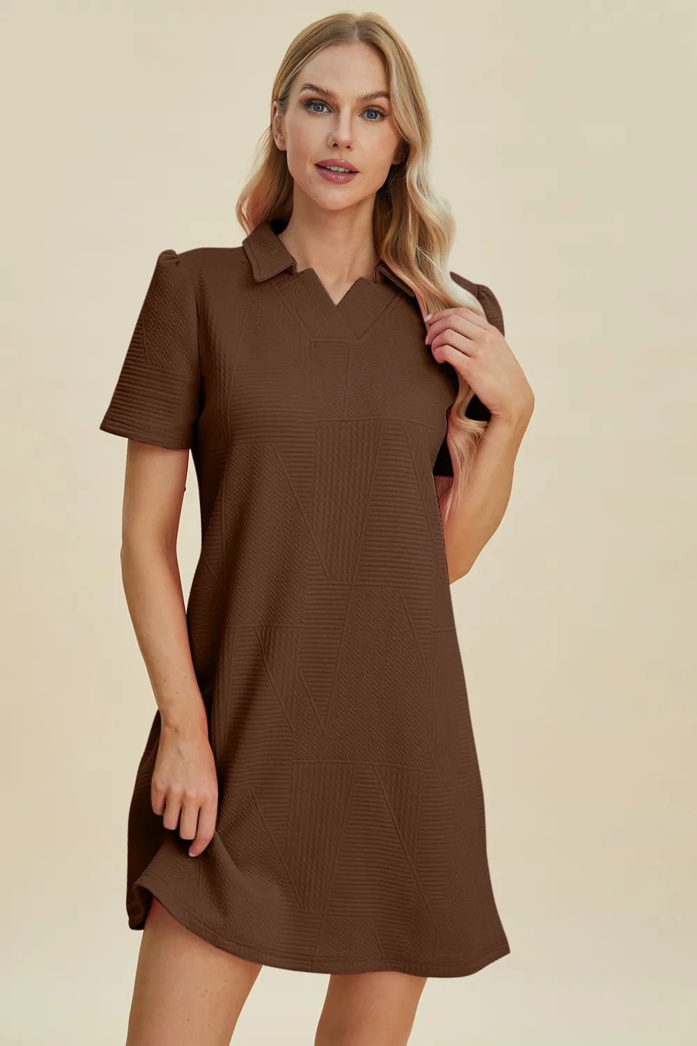 Double Take Full Size Texture Short Sleeve Dress - Lookzlike