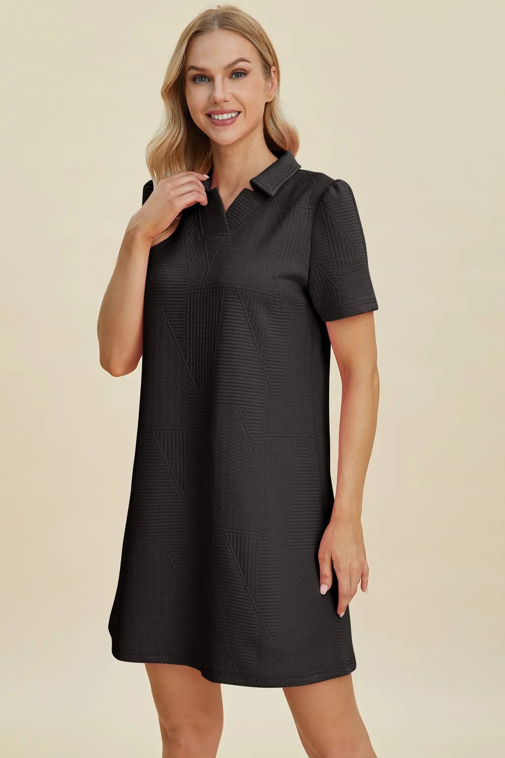 Double Take Full Size Texture Short Sleeve Dress - Lookzlike