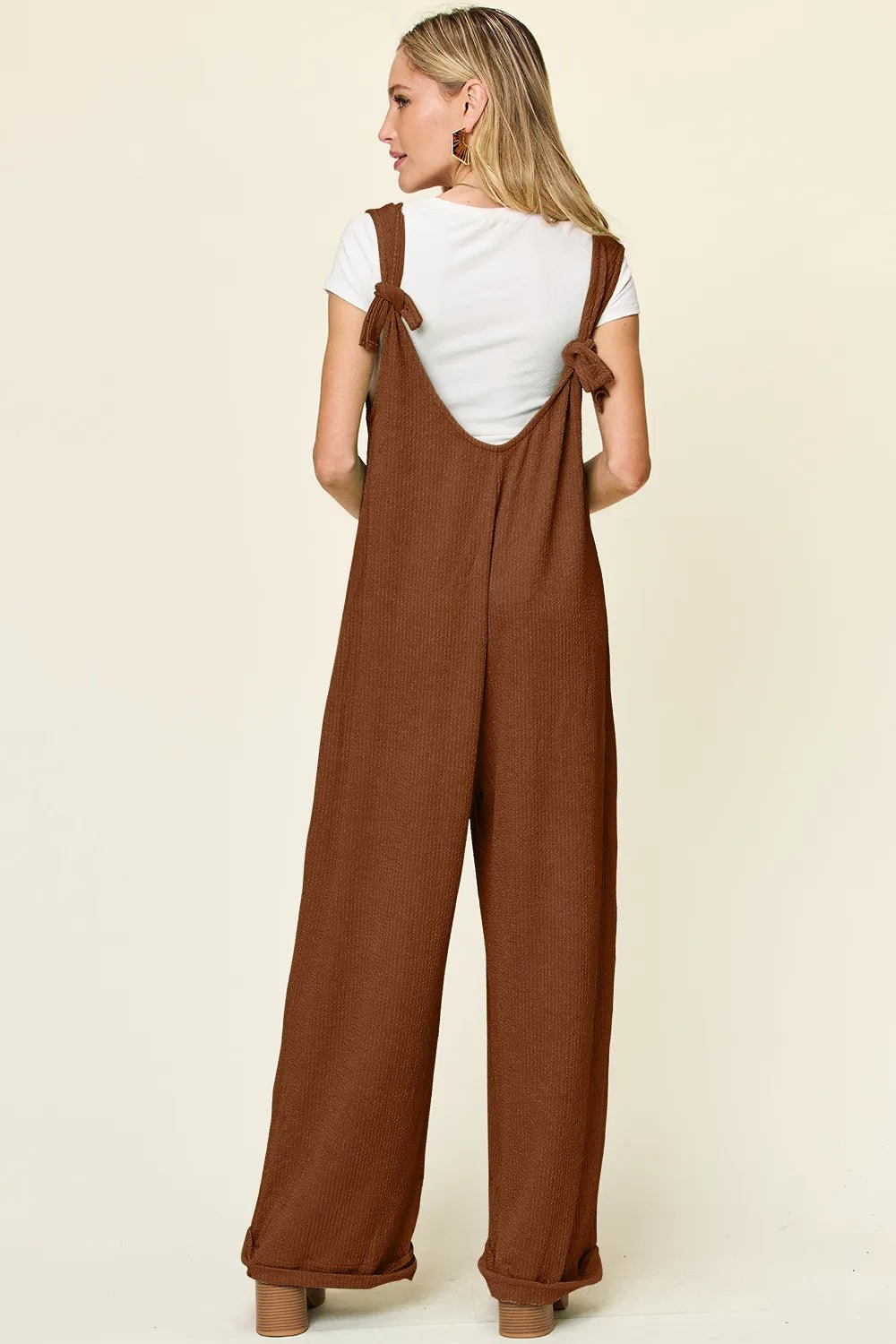 Double Take Full Size Texture Sleeveless Wide Leg Jumpsuit - Lookzlike