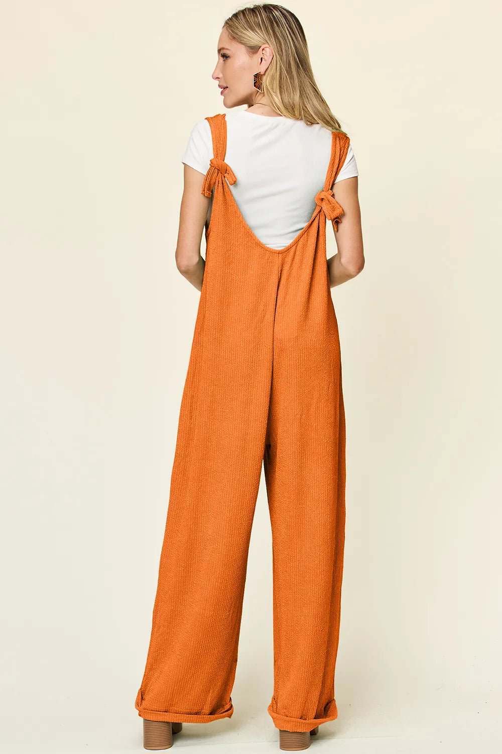 Double Take Full Size Texture Sleeveless Wide Leg Jumpsuit - Lookzlike