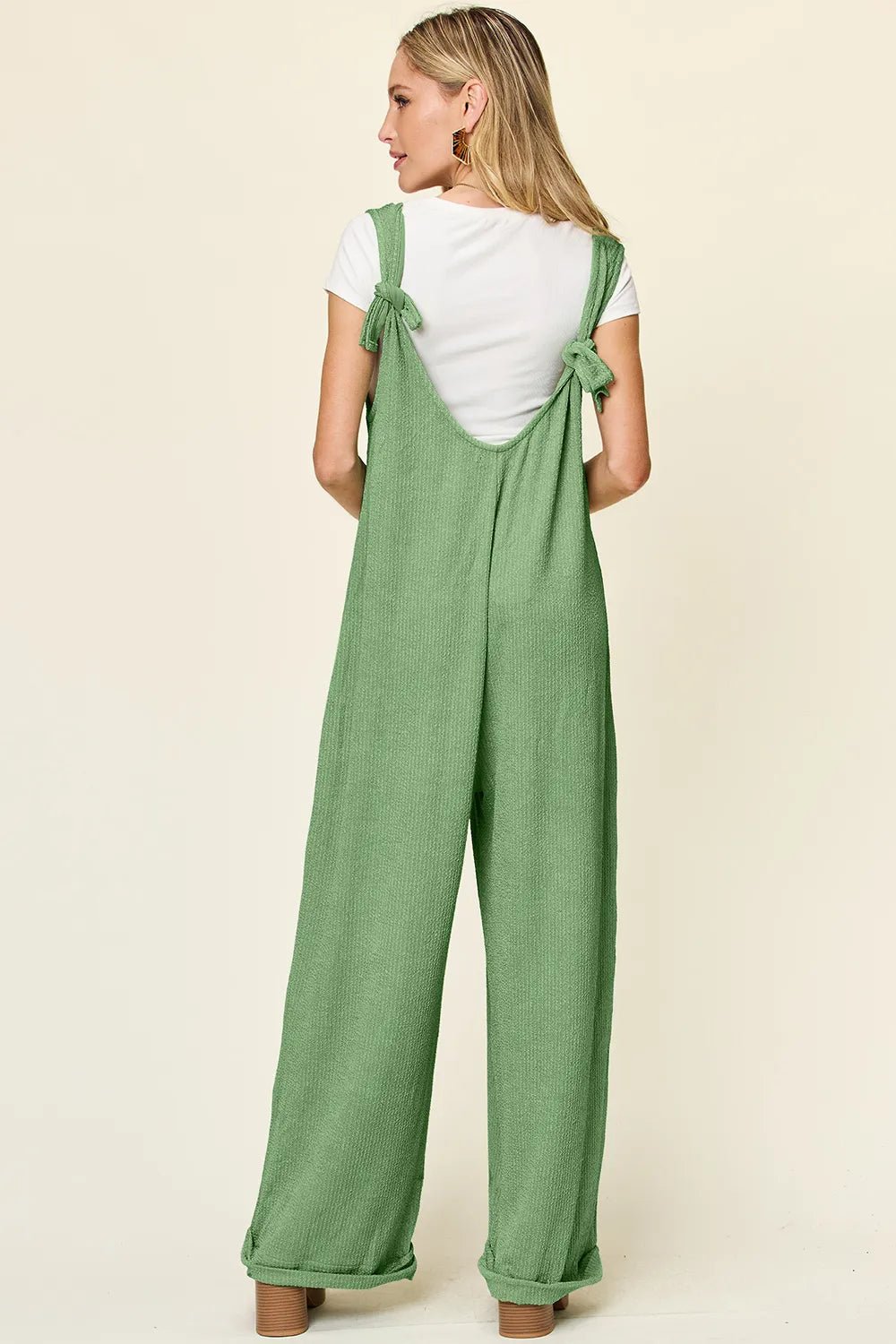 Double Take Full Size Texture Sleeveless Wide Leg Jumpsuit - Lookzlike