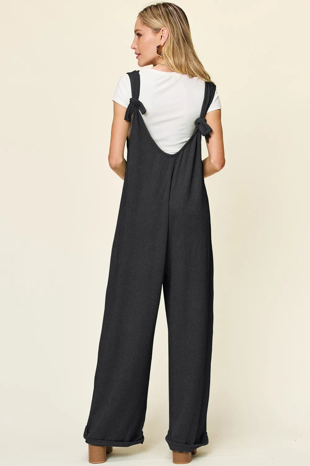 Double Take Full Size Texture Sleeveless Wide Leg Jumpsuit - Lookzlike