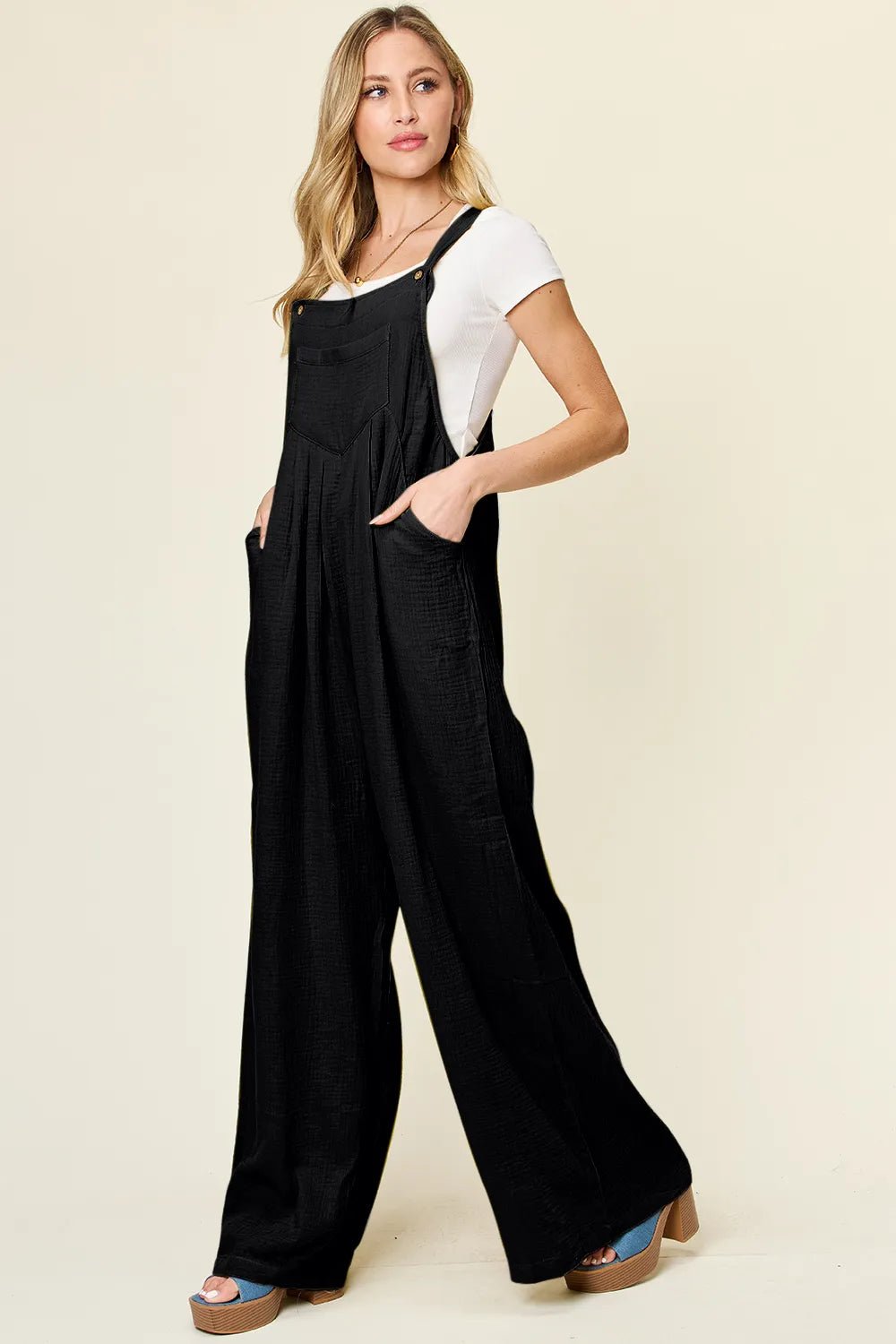 Double Take Full Size Texture Wide Strap Wide Leg Overall designed for comfort and style at Lookzlike