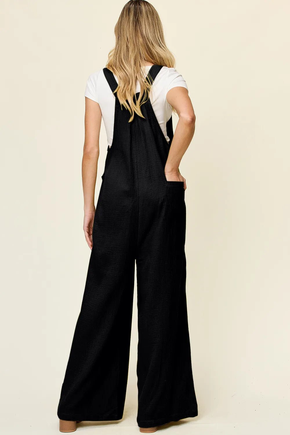 Double Take Full Size Texture Wide Strap Wide Leg Overall designed for comfort and style at Lookzlike