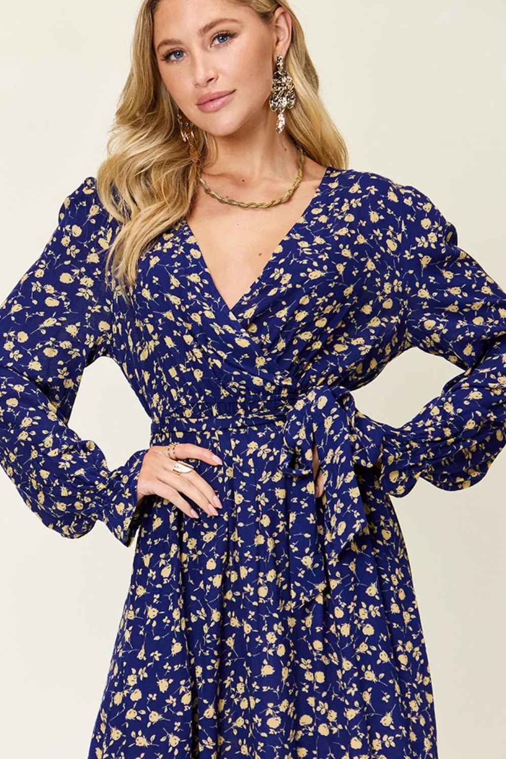 Double Take Full Size Tie Back Flounce Sleeve Dress - Lookzlike