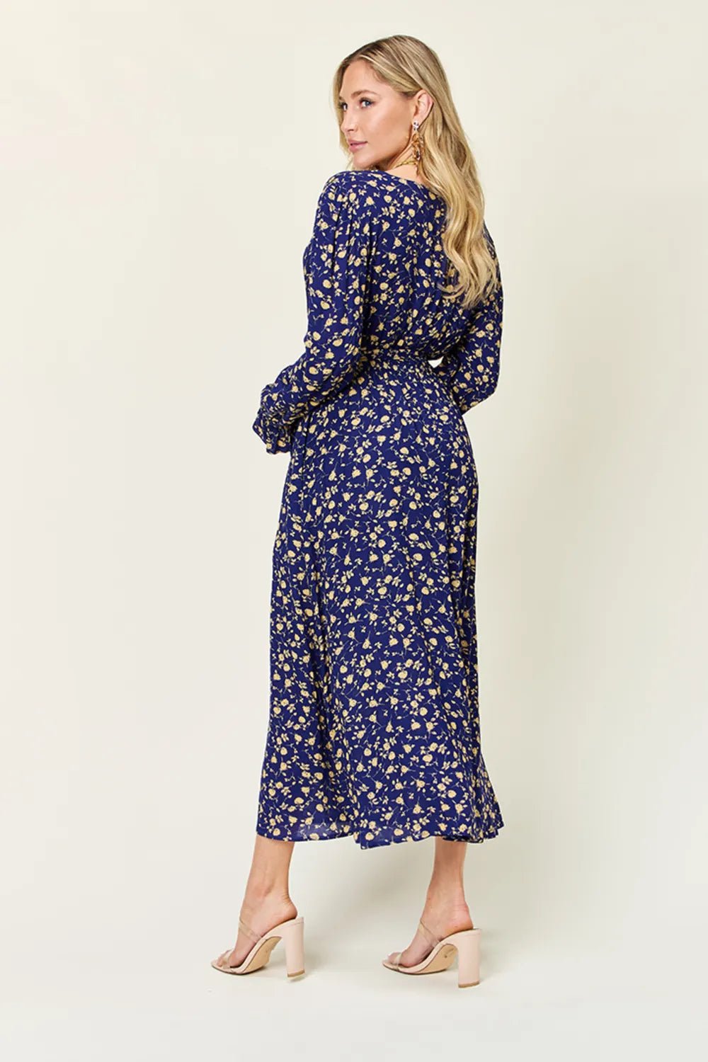 Double Take Full Size Tie Back Flounce Sleeve Dress - Lookzlike