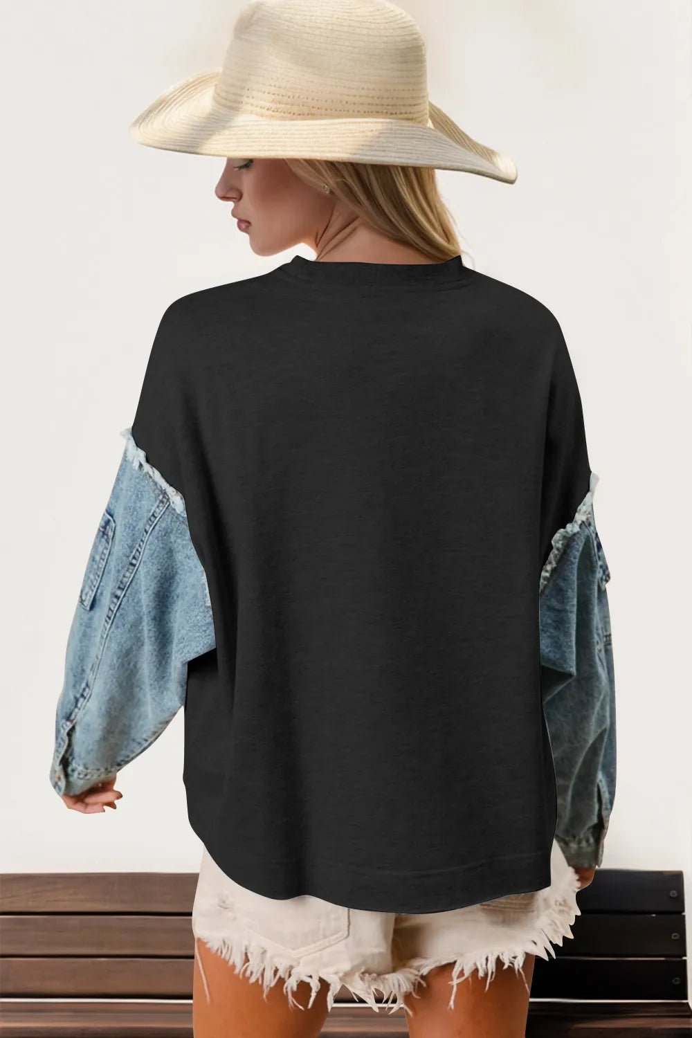 Double Take Raw Edge Star Contrast Sweatshirt - Lookzlike