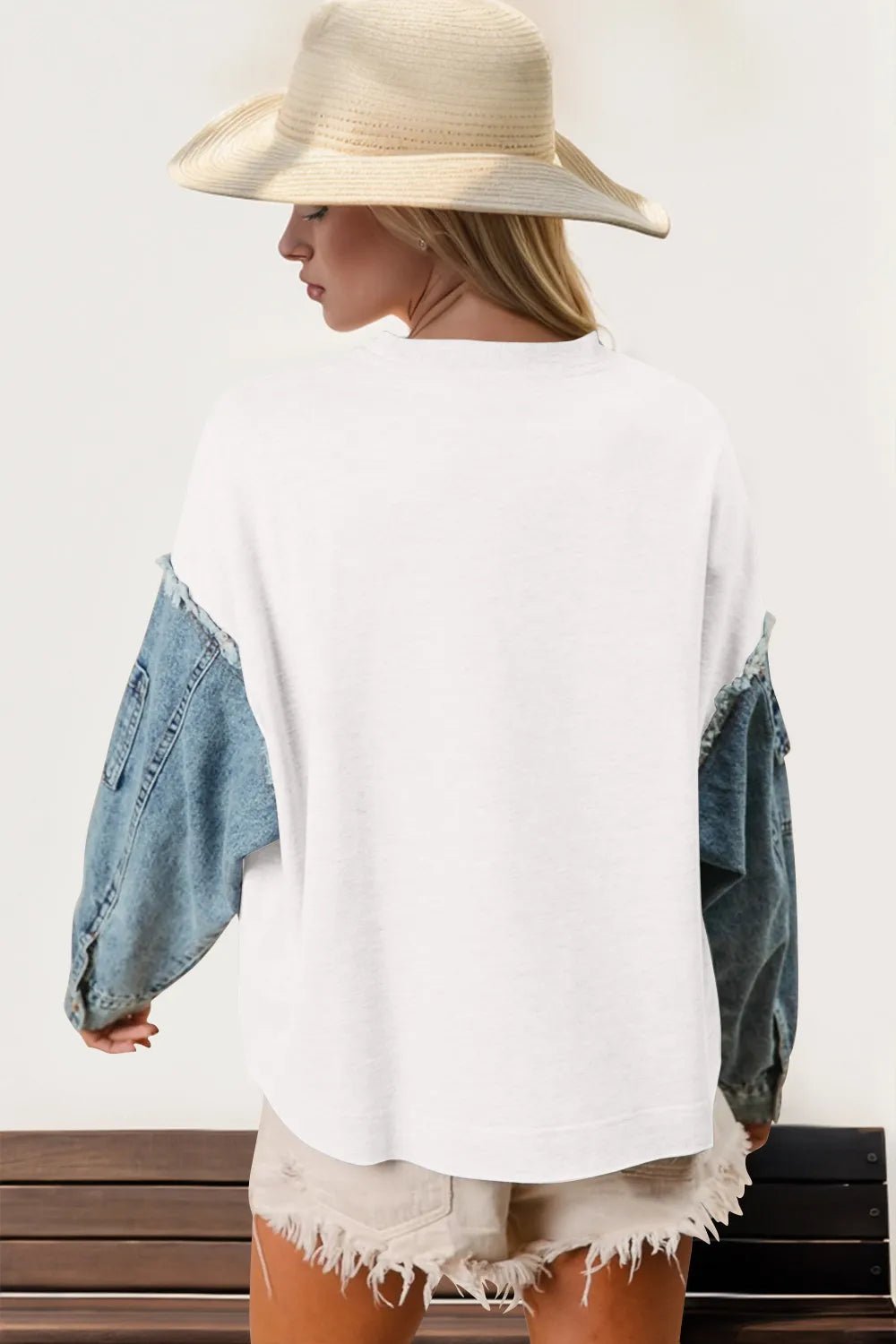 Double Take Raw Edge Star Contrast Sweatshirt - Lookzlike