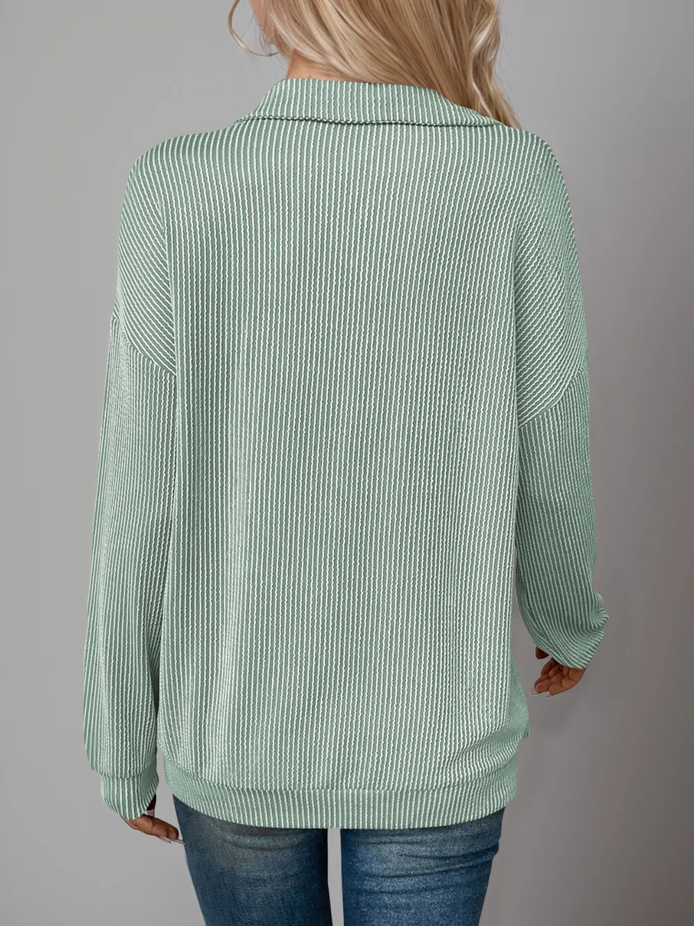 Double Take Striped Half Zip Long Sleeve T-Shirt - Lookzlike