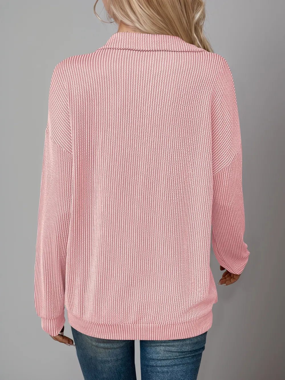 Double Take Striped Half Zip Long Sleeve T-Shirt - Lookzlike