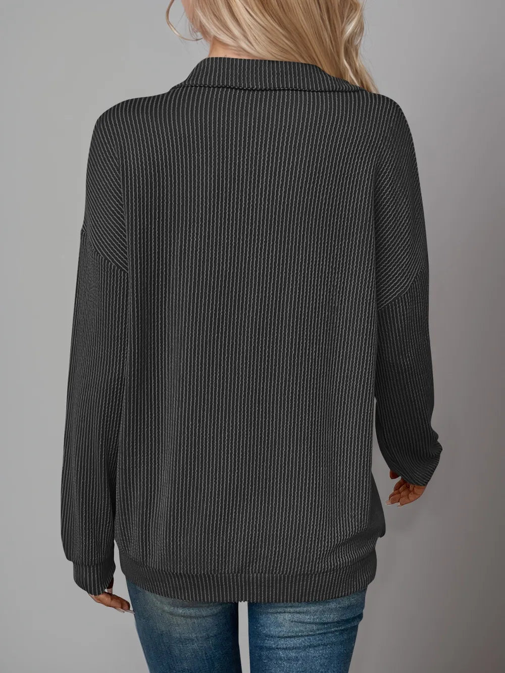Double Take Striped Half Zip Long Sleeve T-Shirt - Lookzlike