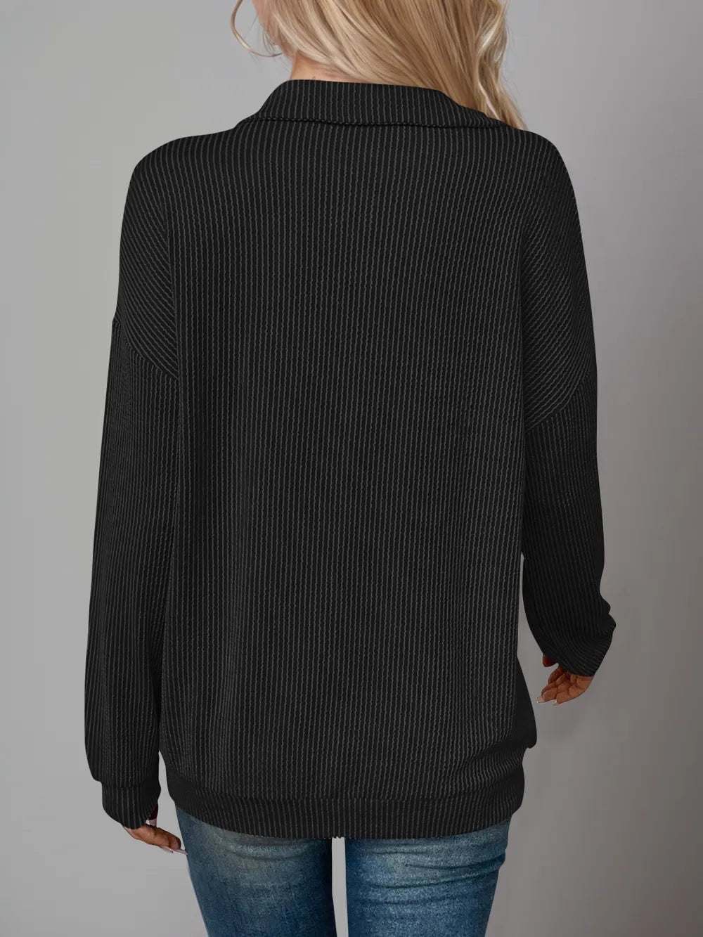 Double Take Striped Half Zip Long Sleeve T-Shirt - Lookzlike