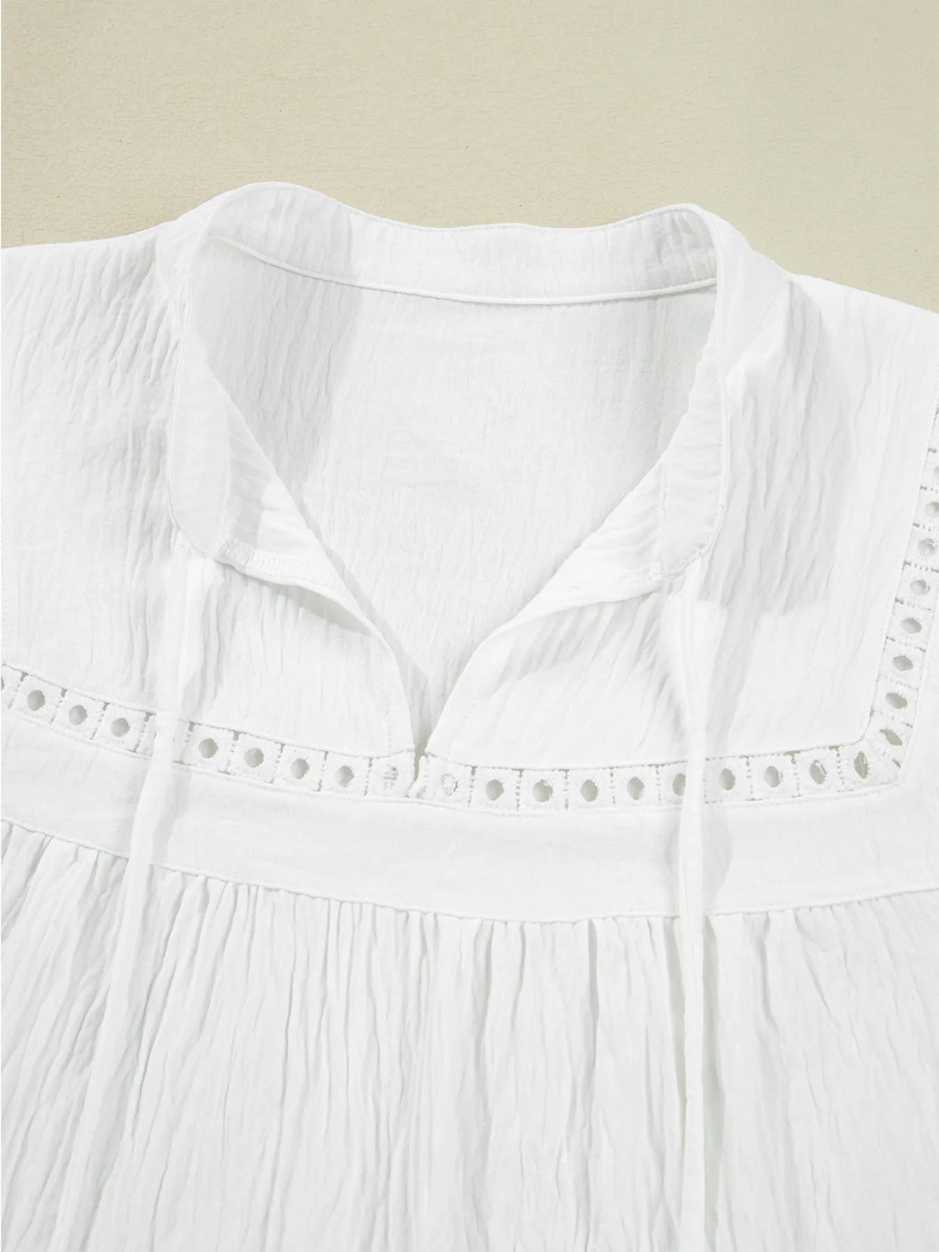 Drawstring Puff Sleeve Tie Neck Blouse designed for comfort and style at Lookzlike