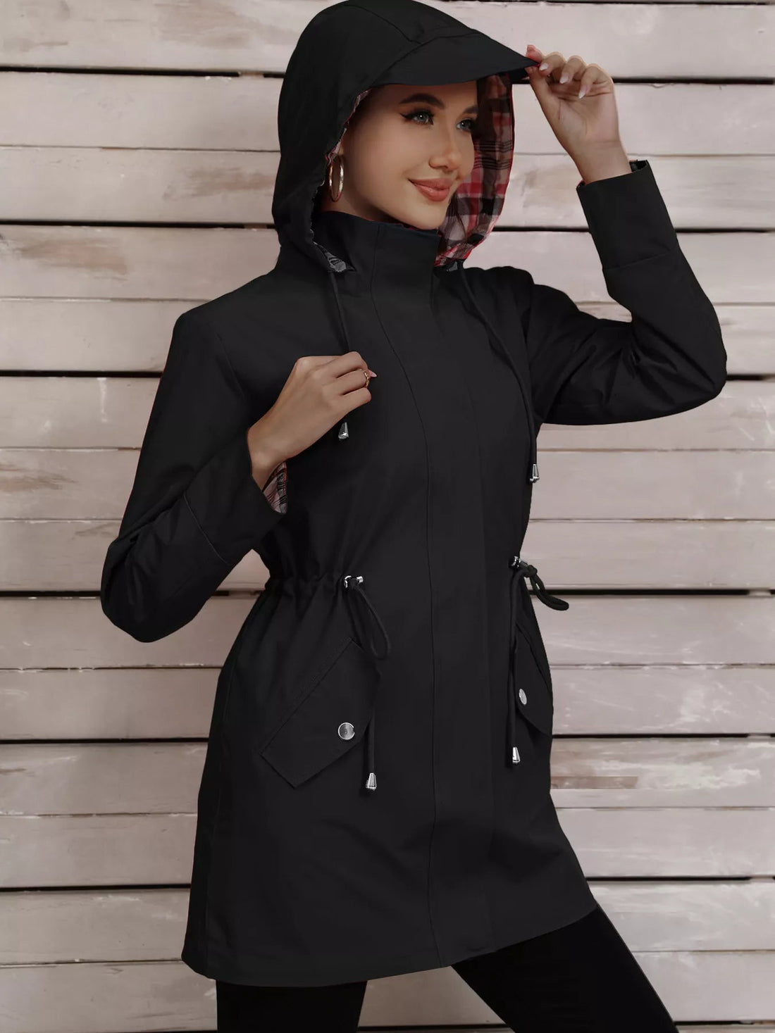 Drawstring Snap - Down Trench Coat designed for comfort and style at Lookzlike