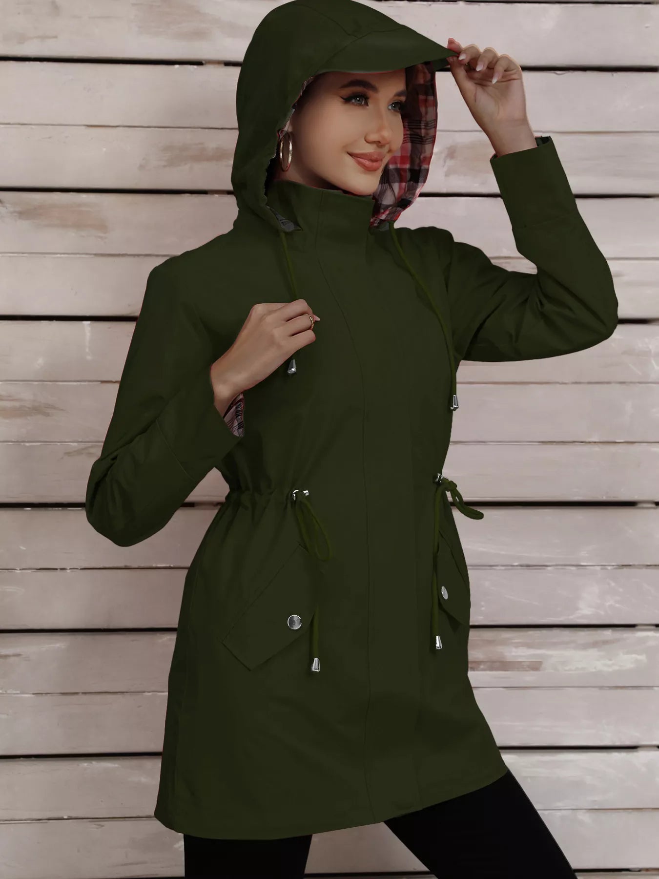 Drawstring Snap - Down Trench Coat designed for comfort and style at Lookzlike