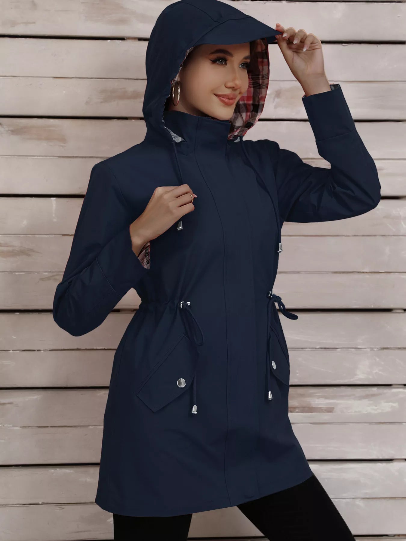 Drawstring Snap - Down Trench Coat designed for comfort and style at Lookzlike