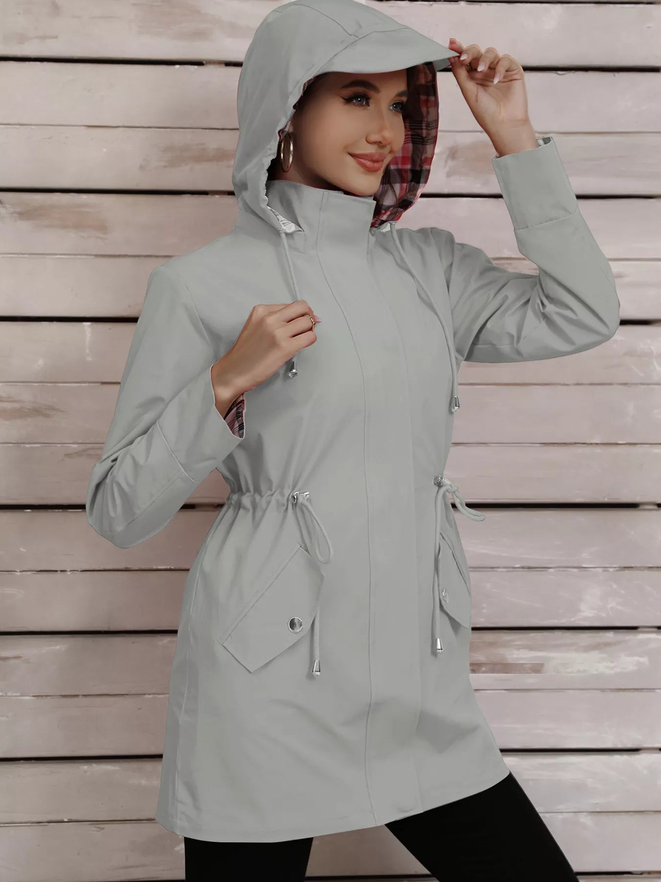 Drawstring Snap - Down Trench Coat designed for comfort and style at Lookzlike