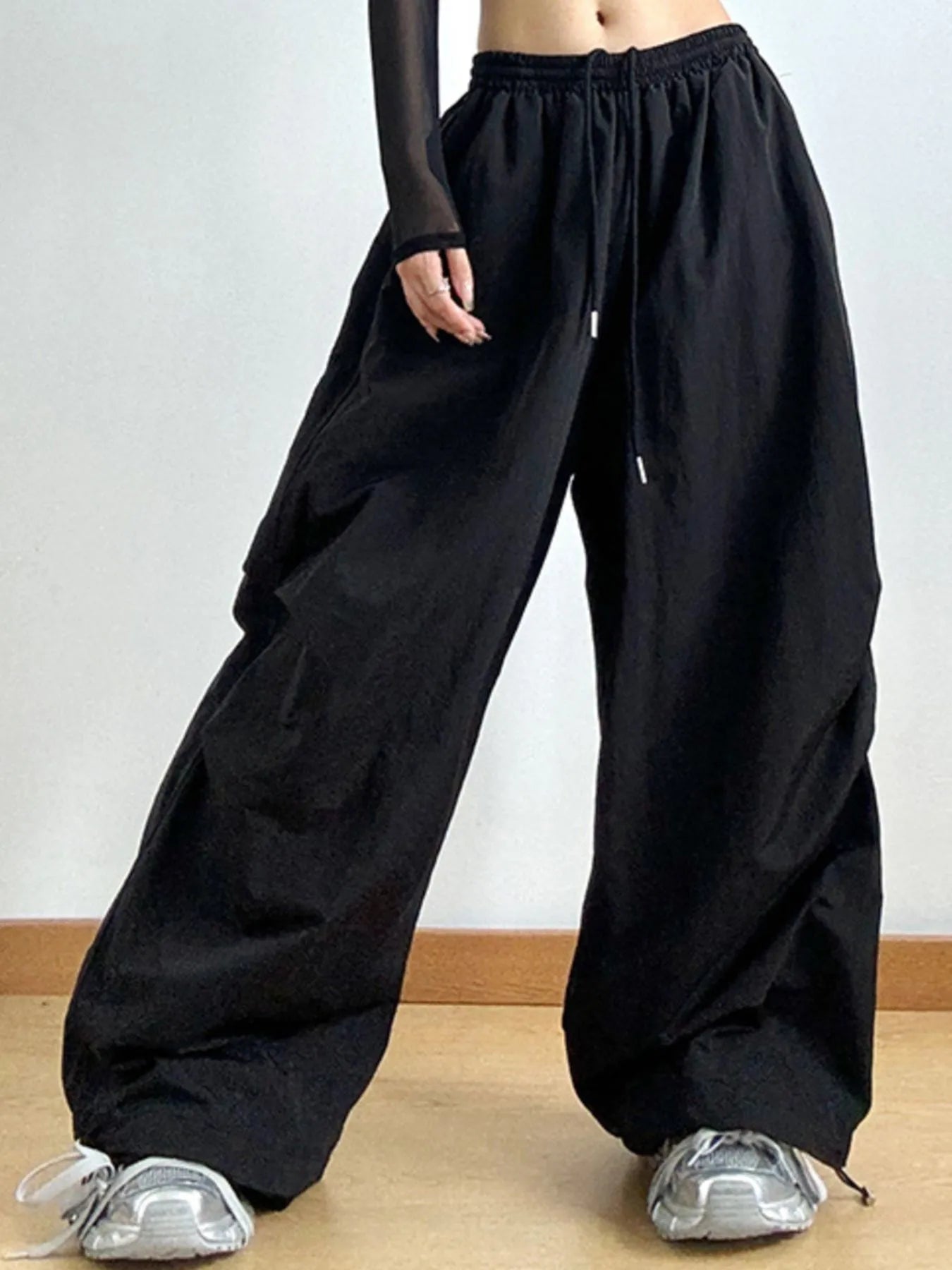 Drawstring Wide Leg Cargo Pants - Lookzlike