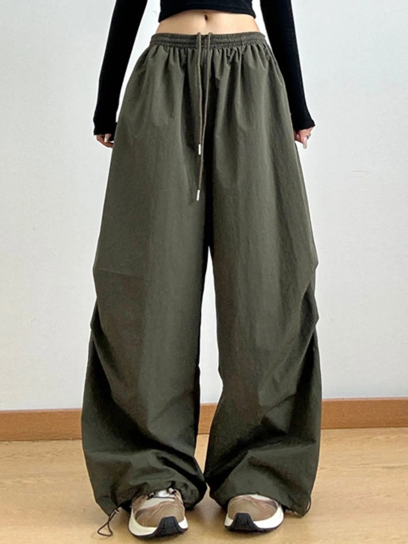 Drawstring Wide Leg Cargo Pants - Lookzlike