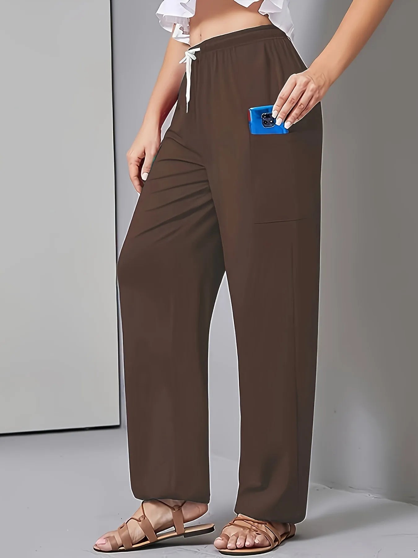 Drawstring Wide Leg Pants with Pockets - Lookzlike