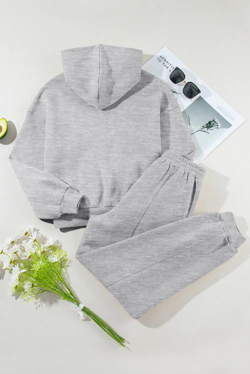 Dropped Shoulder Long Sleeve Hoodie and Pants Active Set designed for comfort and style at Lookzlike