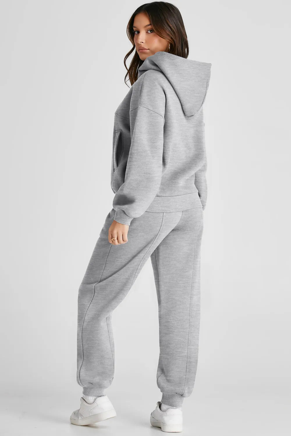 Dropped Shoulder Long Sleeve Hoodie and Pants Active Set designed for comfort and style at Lookzlike