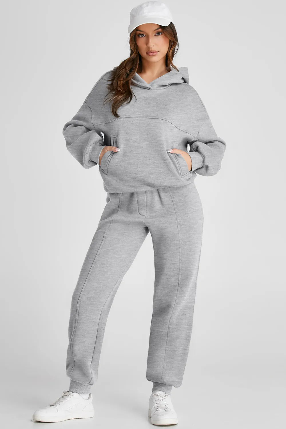 Dropped Shoulder Long Sleeve Hoodie and Pants Active Set designed for comfort and style at Lookzlike