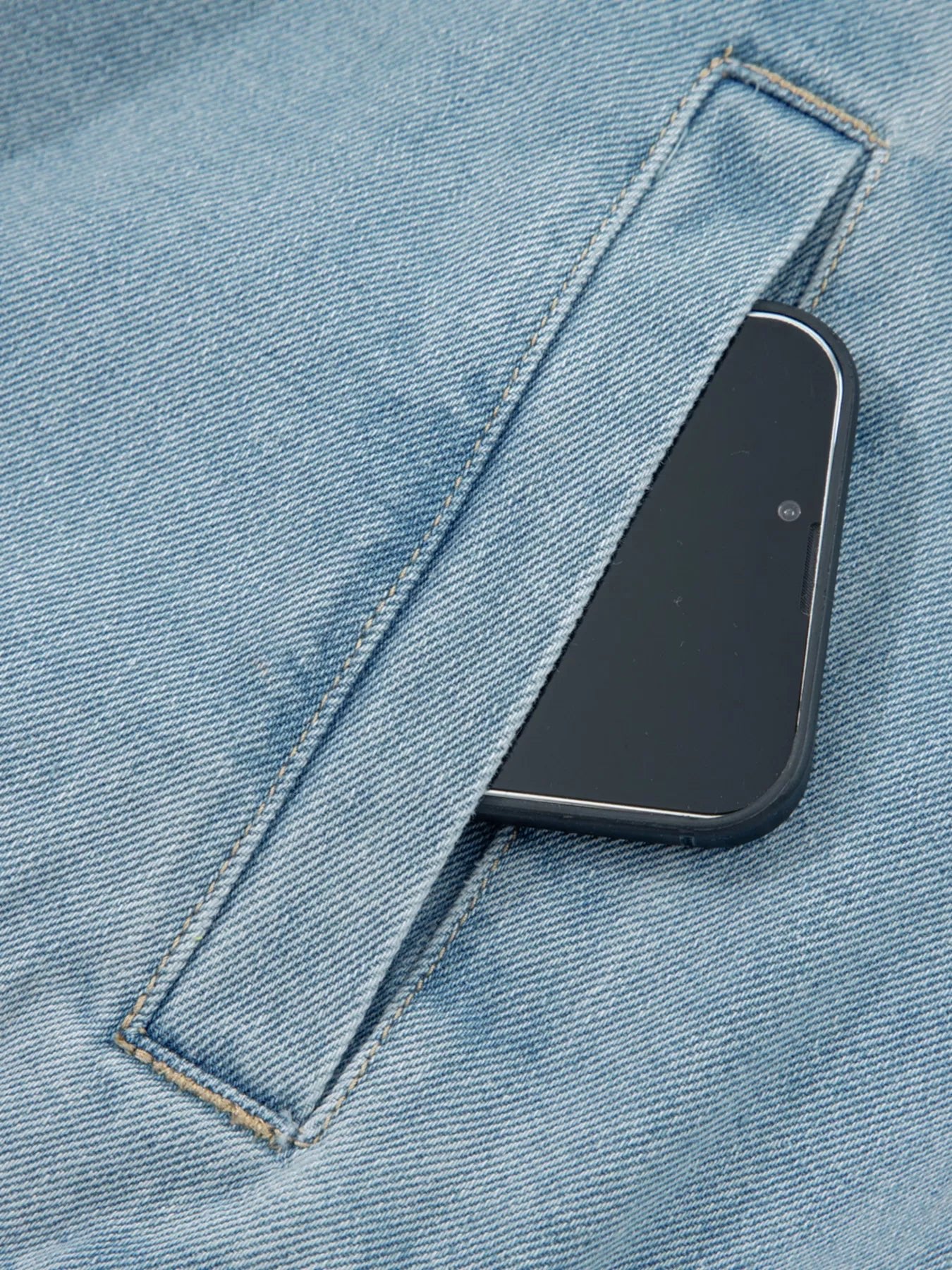 Elastic Edge Collared Zip Up Denim Jacket With Pocket designed for comfort and style at Lookzlike