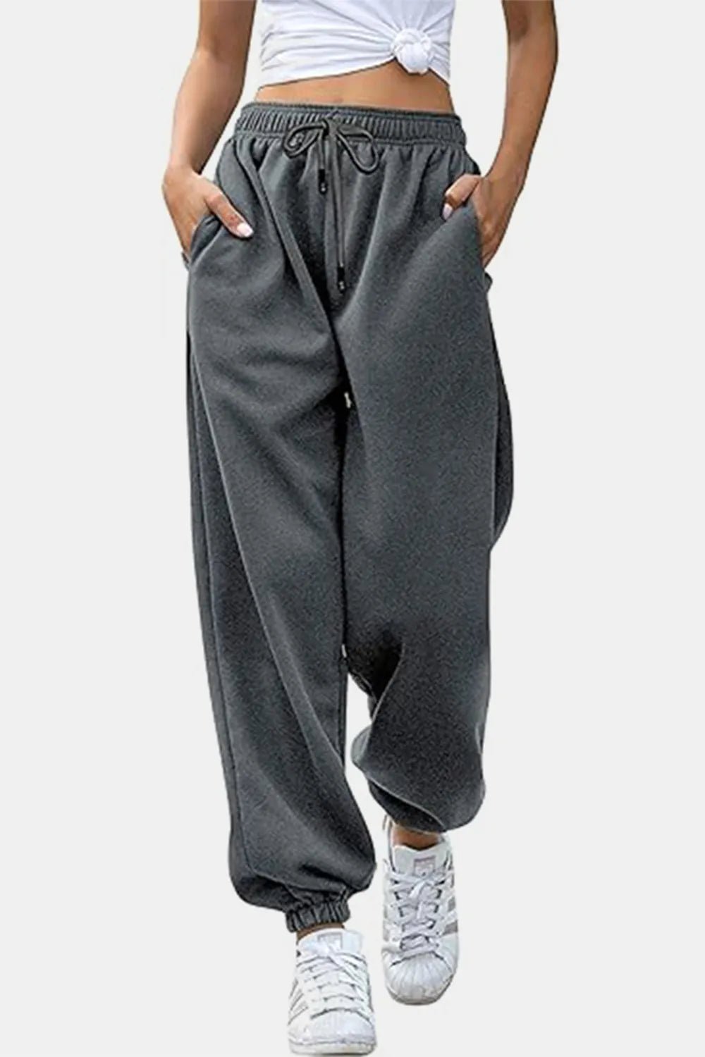 Elastic Waist Joggers with Pockets - Lookzlike