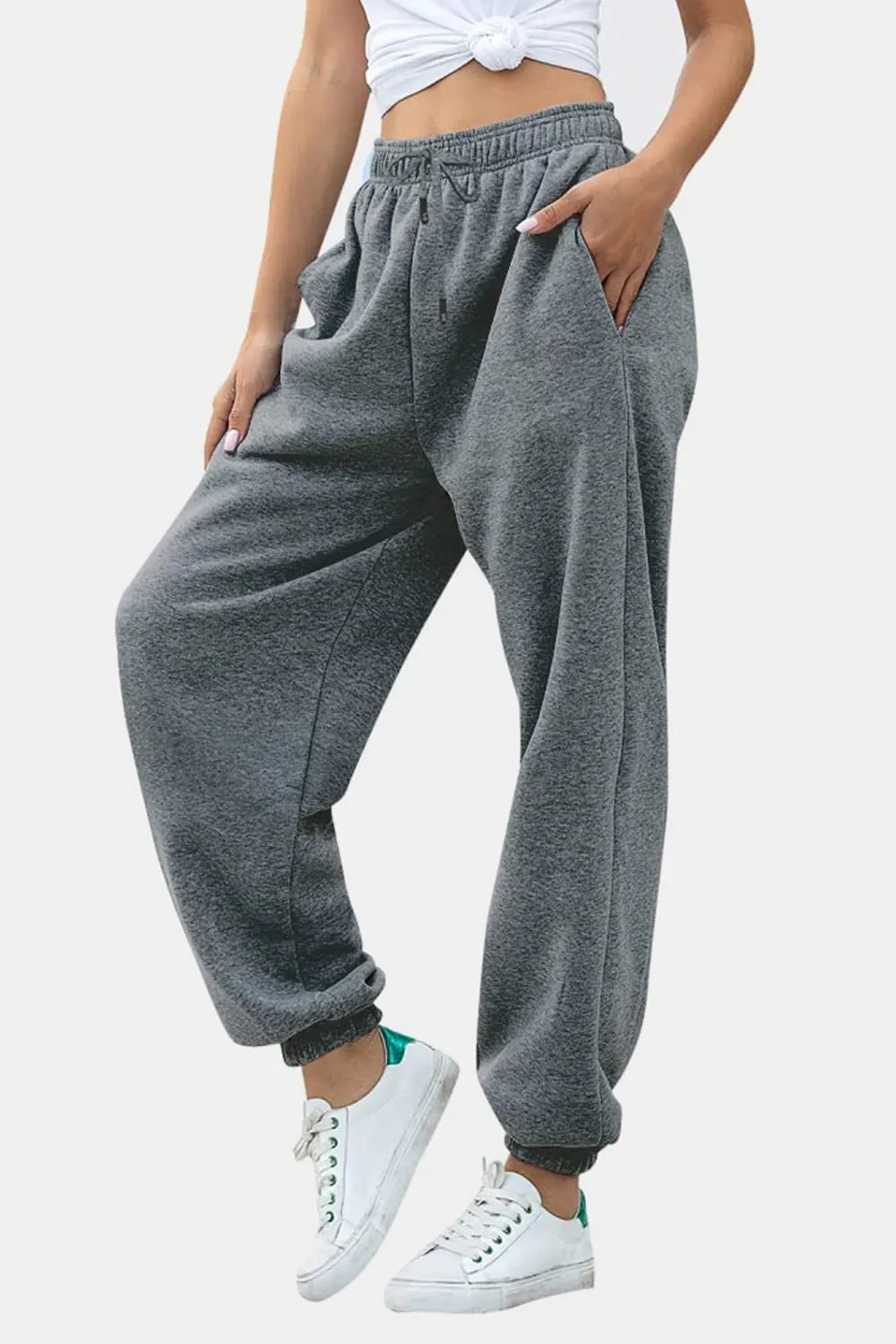 Elastic Waist Joggers with Pockets - Lookzlike