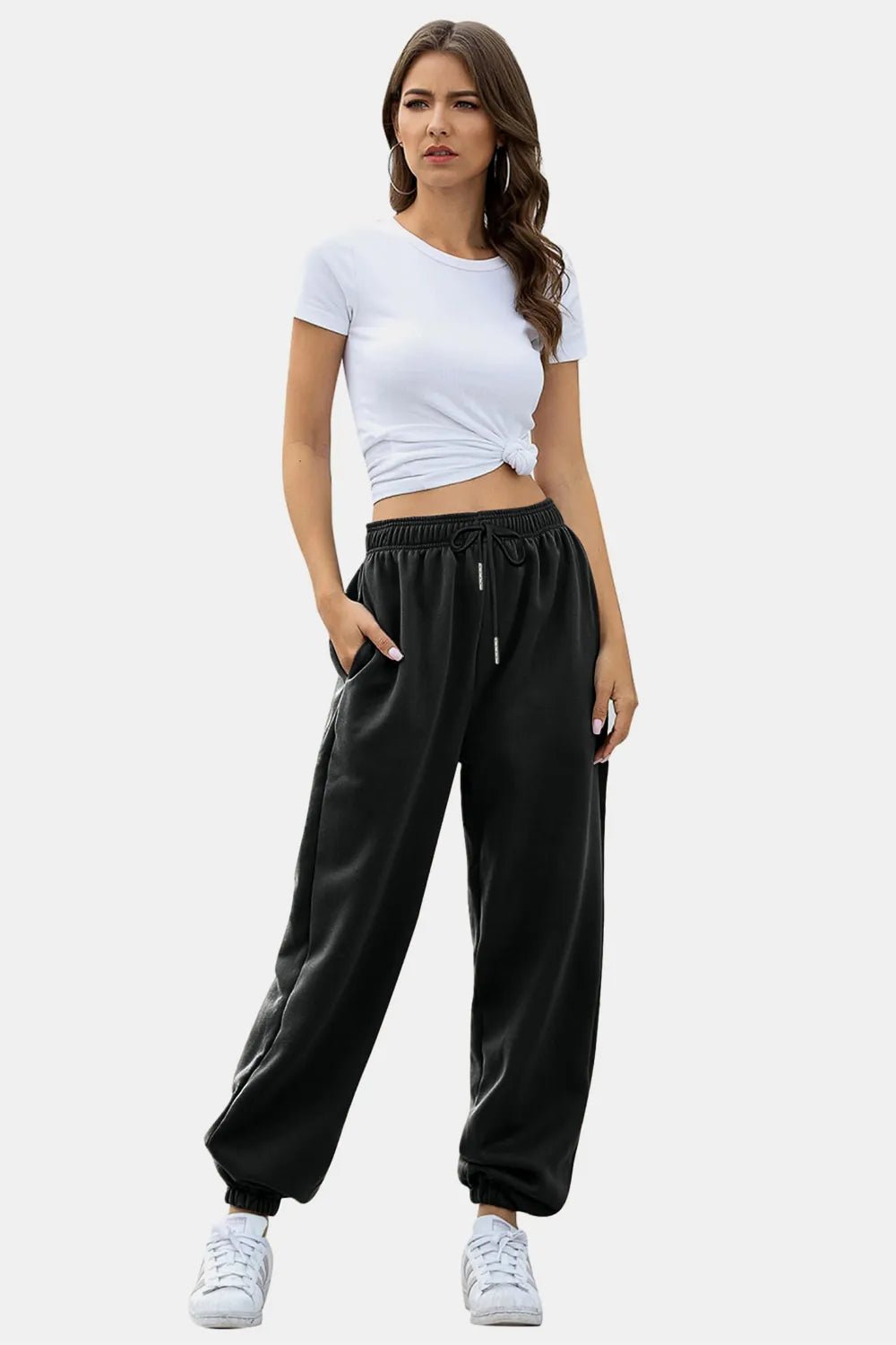 Elastic Waist Joggers with Pockets - Lookzlike