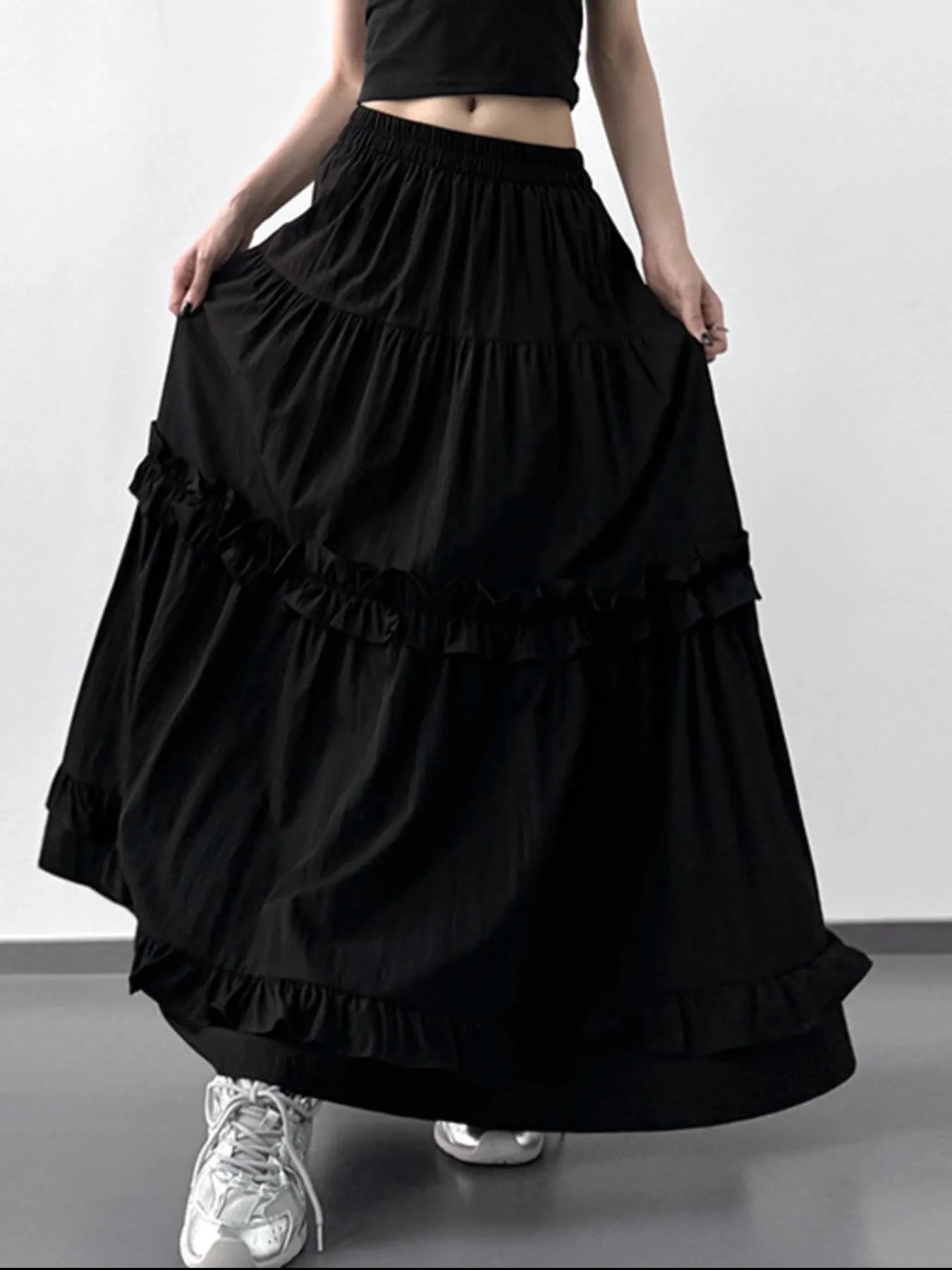 Elastic Waist Ruffle Maxi Skirt - Lookzlike