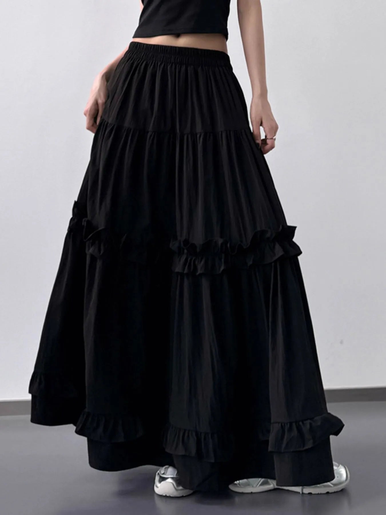 Elastic Waist Ruffle Maxi Skirt - Lookzlike